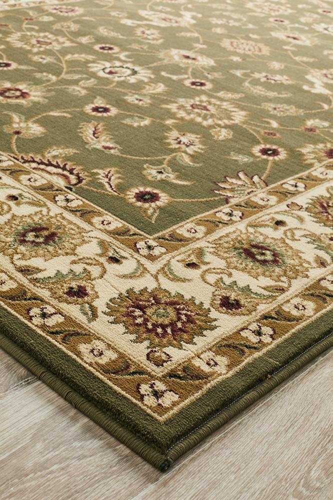 Sydney Collection Classic Rug Green with Ivory Border - Cozy Rugs Australia