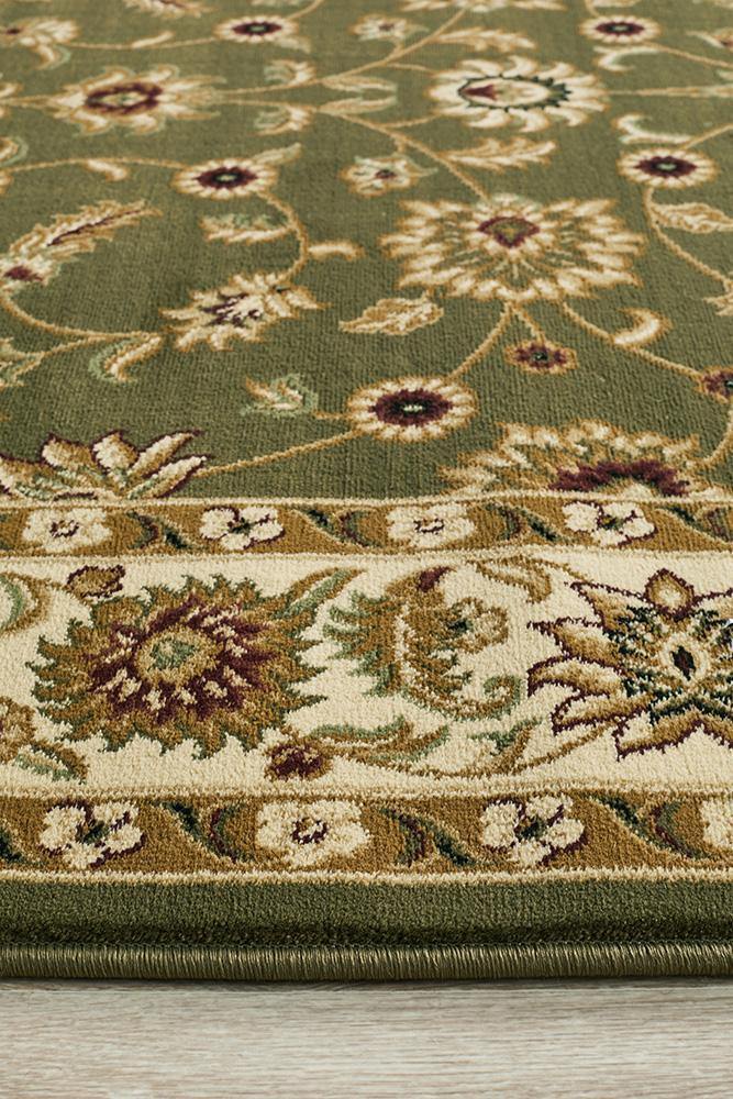 Sydney Collection Classic Rug Green with Ivory Border - Cozy Rugs Australia