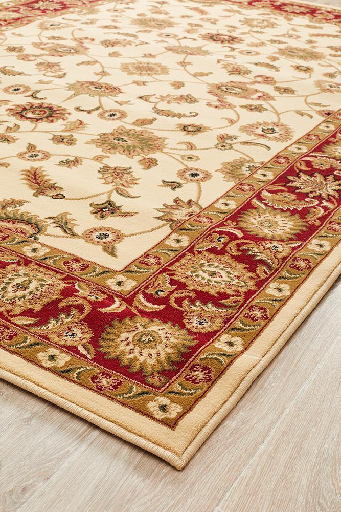 Sydney Collection Classic Rug Ivory with Red Border - Cozy Rugs Australia