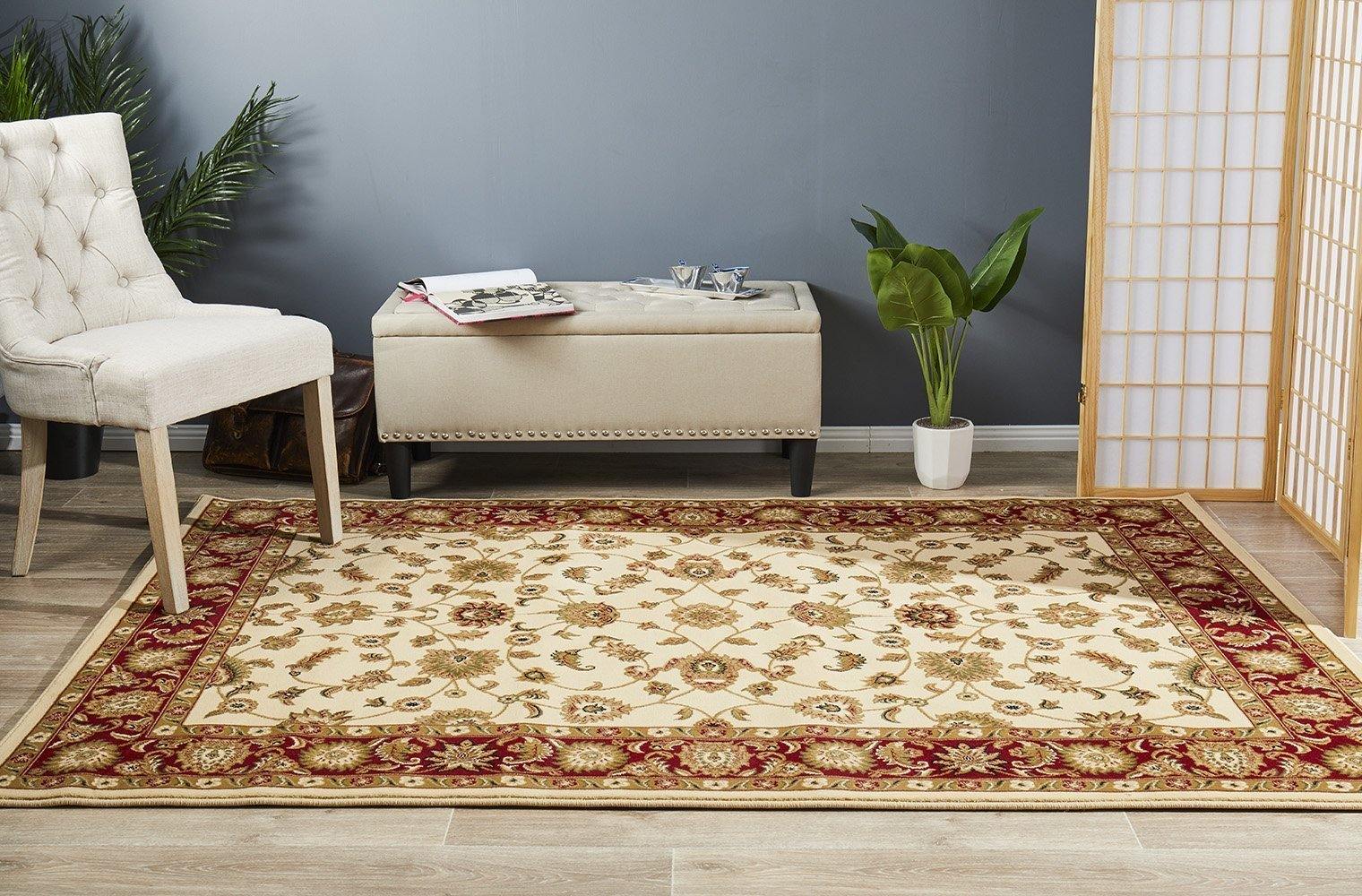 Sydney Collection Classic Rug Ivory with Red Border - Cozy Rugs Australia