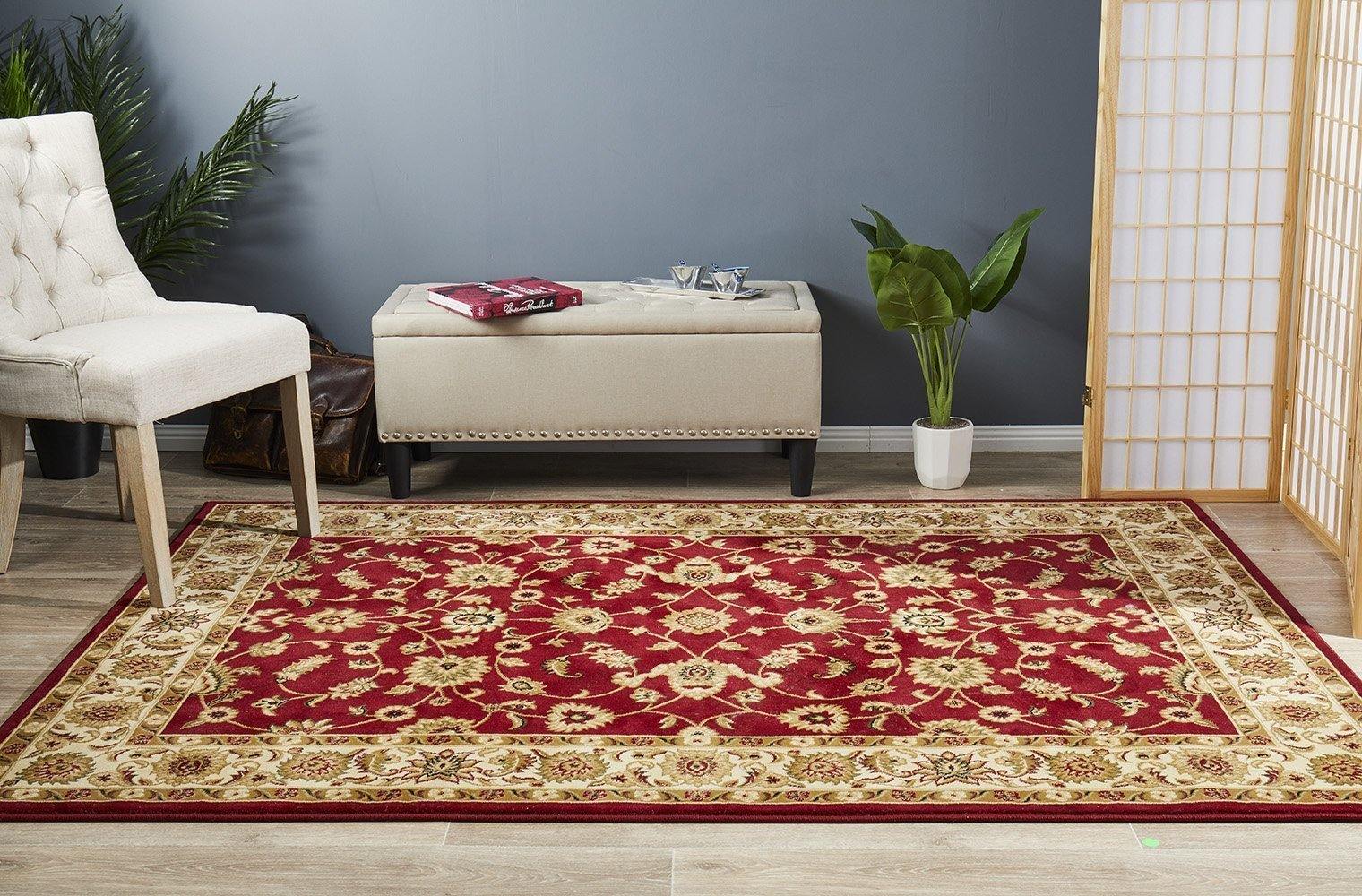 Sydney Collection Classic Rug Red with Ivory Border - Cozy Rugs Australia