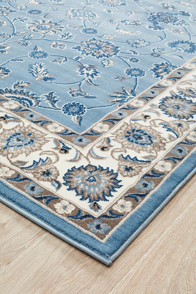 Sydney Collection Classic Rug Sky Blue with Blue Border - Cozy Rugs Australia