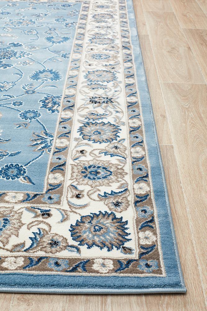 Sydney Collection Classic Rug Sky Blue with Blue Border - Cozy Rugs Australia