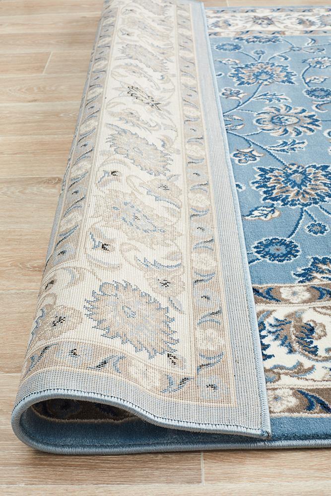 Sydney Collection Classic Rug Sky Blue with Blue Border - Cozy Rugs Australia