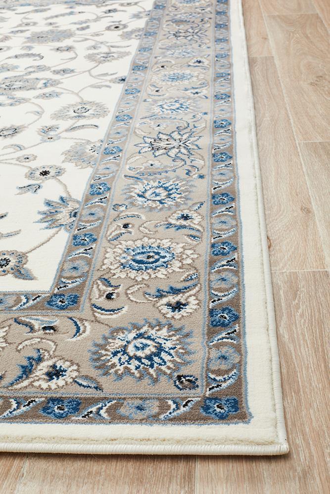 Sydney Collection Classic Rug White with Beige Border - Cozy Rugs Australia