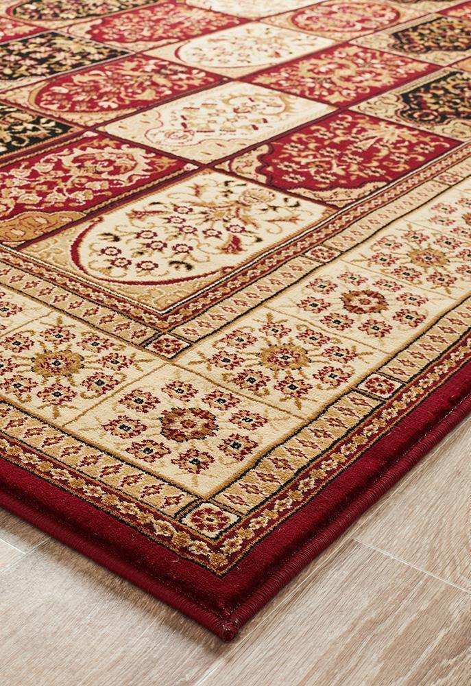 Sydney Collection Traditional Panel Pattern Rug Burgundy - Cozy Rugs Australia