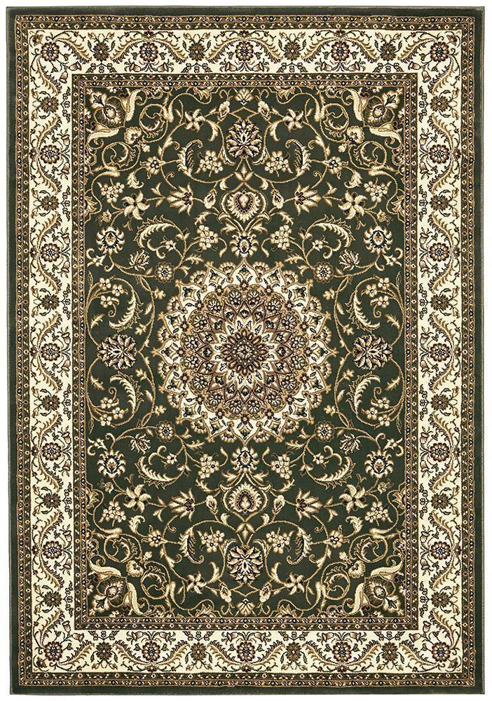 Sydney Collection Medallion Rug Green with Ivory Border - Cozy Rugs Australia
