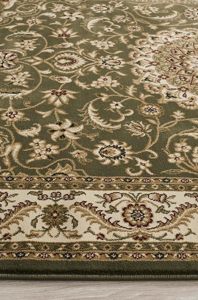 Sydney Collection Medallion Rug Green with Ivory Border - Cozy Rugs Australia