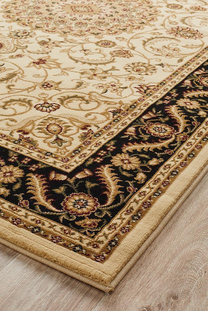 Sydney Collection Medallion Rug Ivory with Black Border - Cozy Rugs Australia