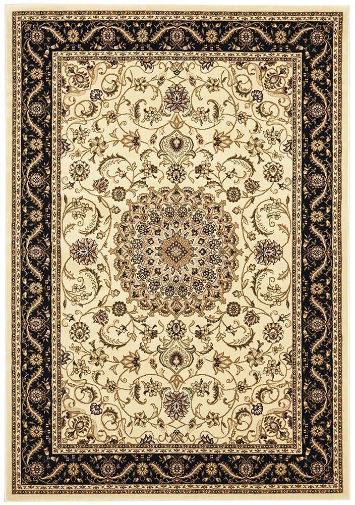 Sydney Collection Medallion Rug Ivory with Black Border - Cozy Rugs Australia