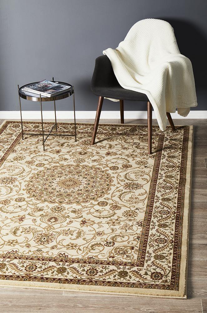 Sydney Collection Medallion Rug Ivory with Ivory Border - Cozy Rugs Australia
