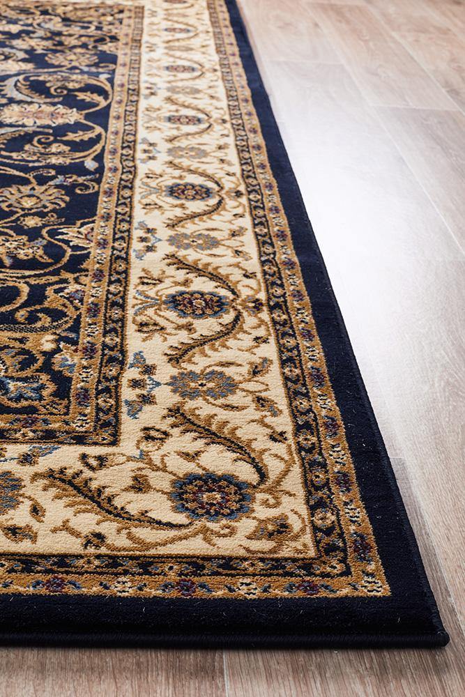 Sydney Collection Medallion Rug Blue with Ivory Border - Cozy Rugs Australia