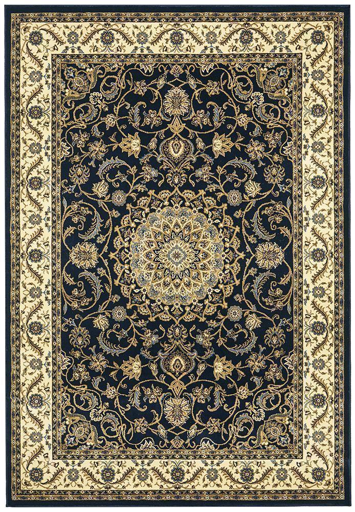 Sydney Collection Medallion Rug Blue with Ivory Border - Cozy Rugs Australia