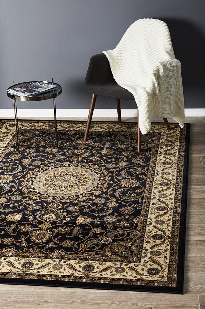 Sydney Collection Medallion Rug Blue with Ivory Border - Cozy Rugs Australia