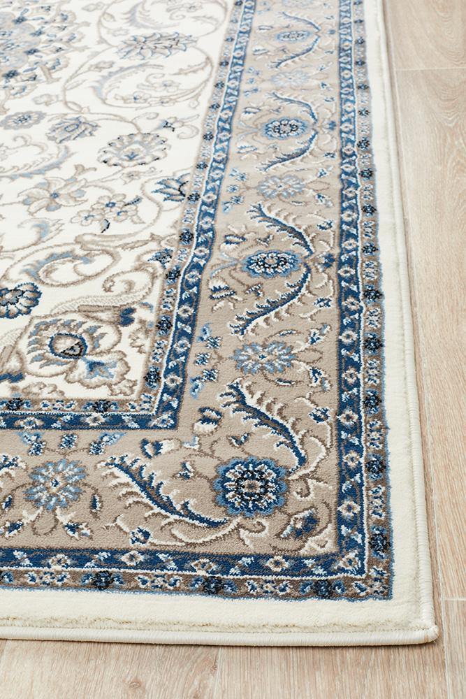 Sydney Collection Medallion Rug White with Beige Border - Cozy Rugs Australia