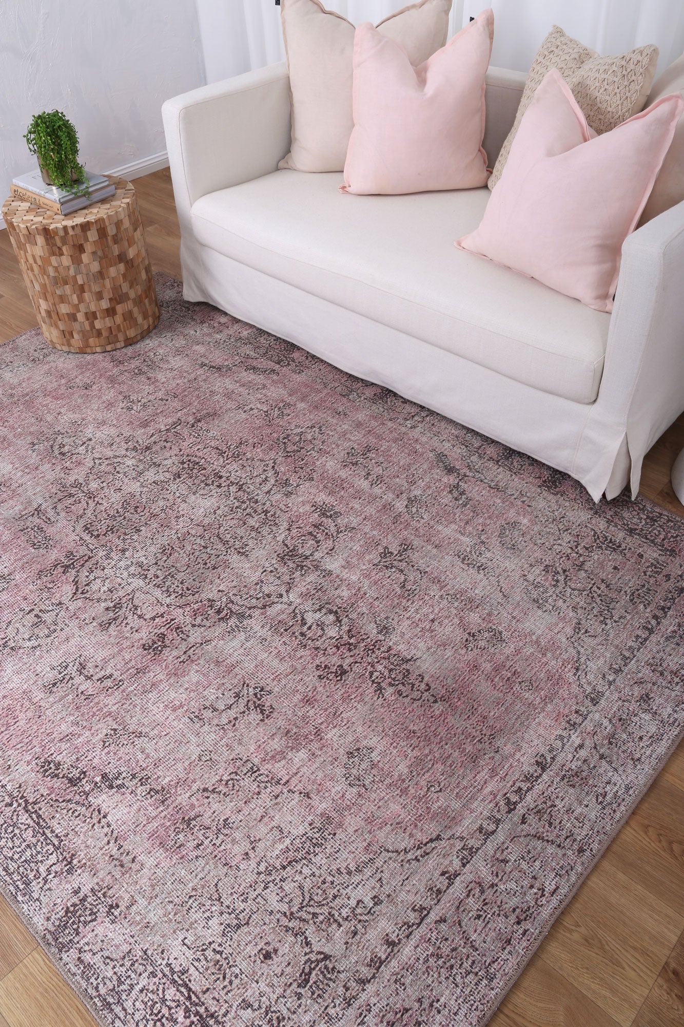 Germain Rose Rug  under sofa