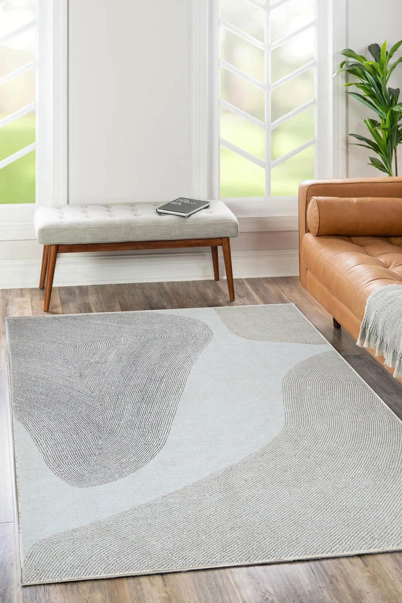 Tempo Neutral Area Rug on floor