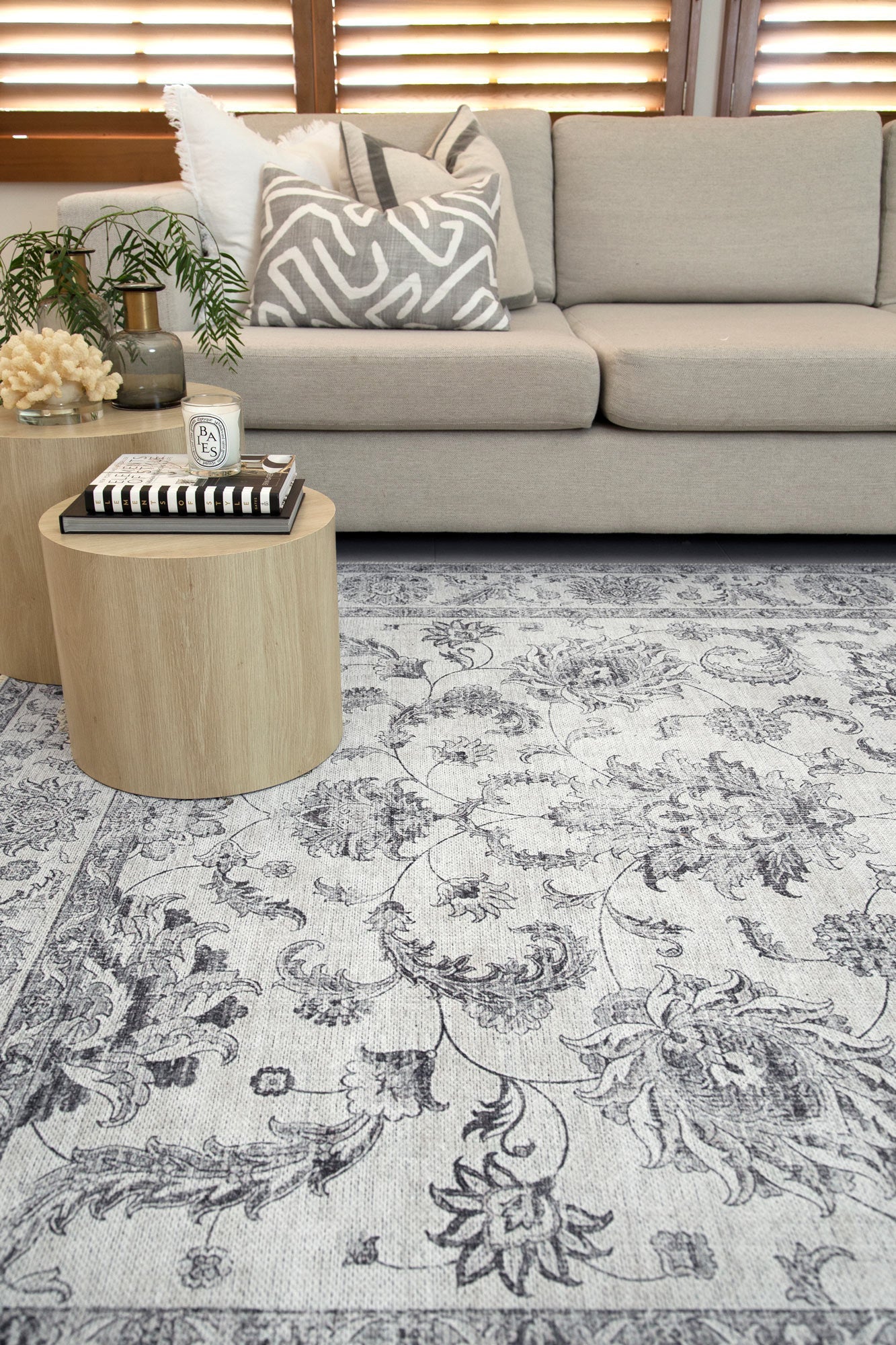 Victoria Grey Vintage Area Rug in room