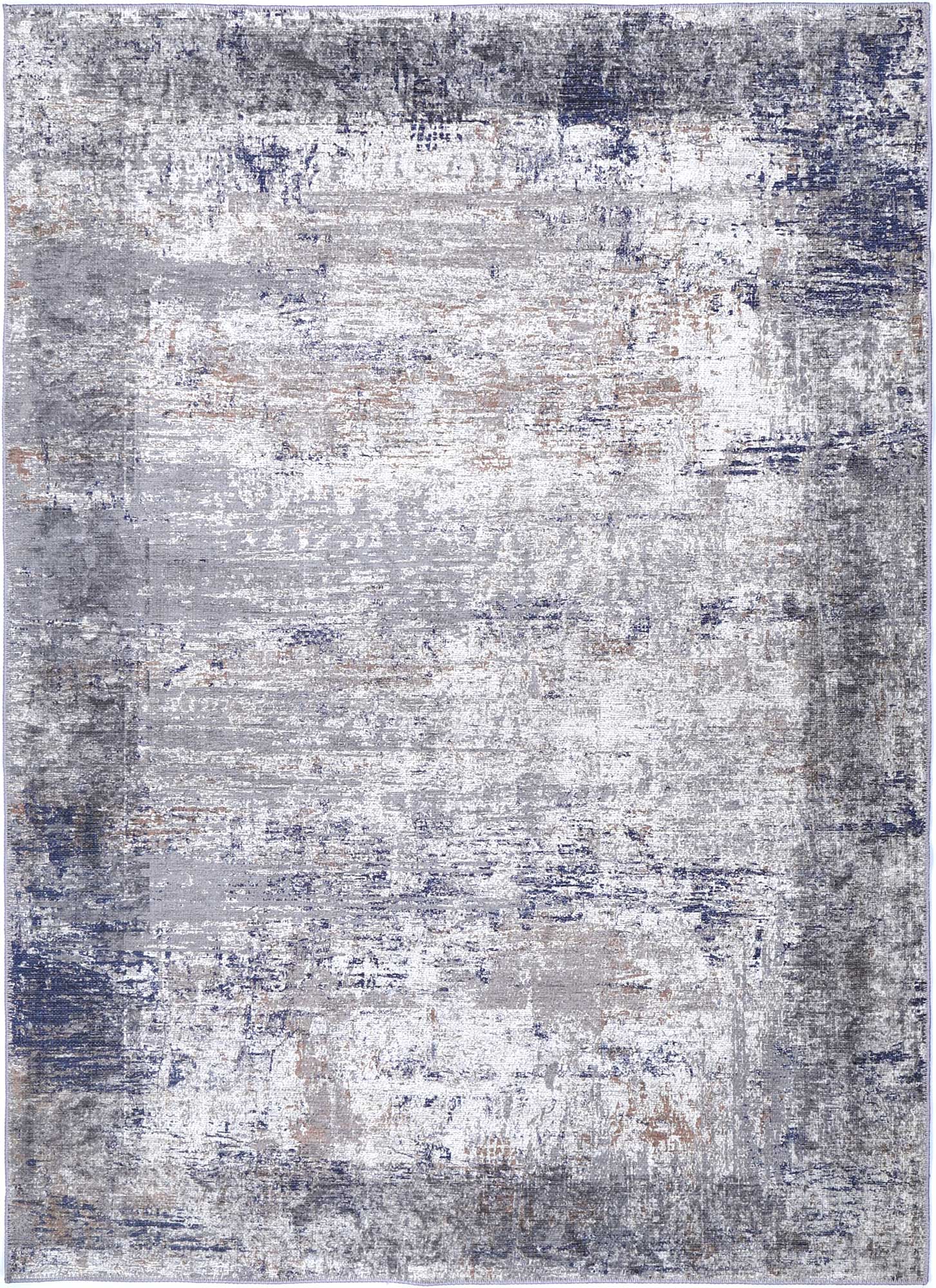 Abstract Border Echo in Blue & Grey Rug