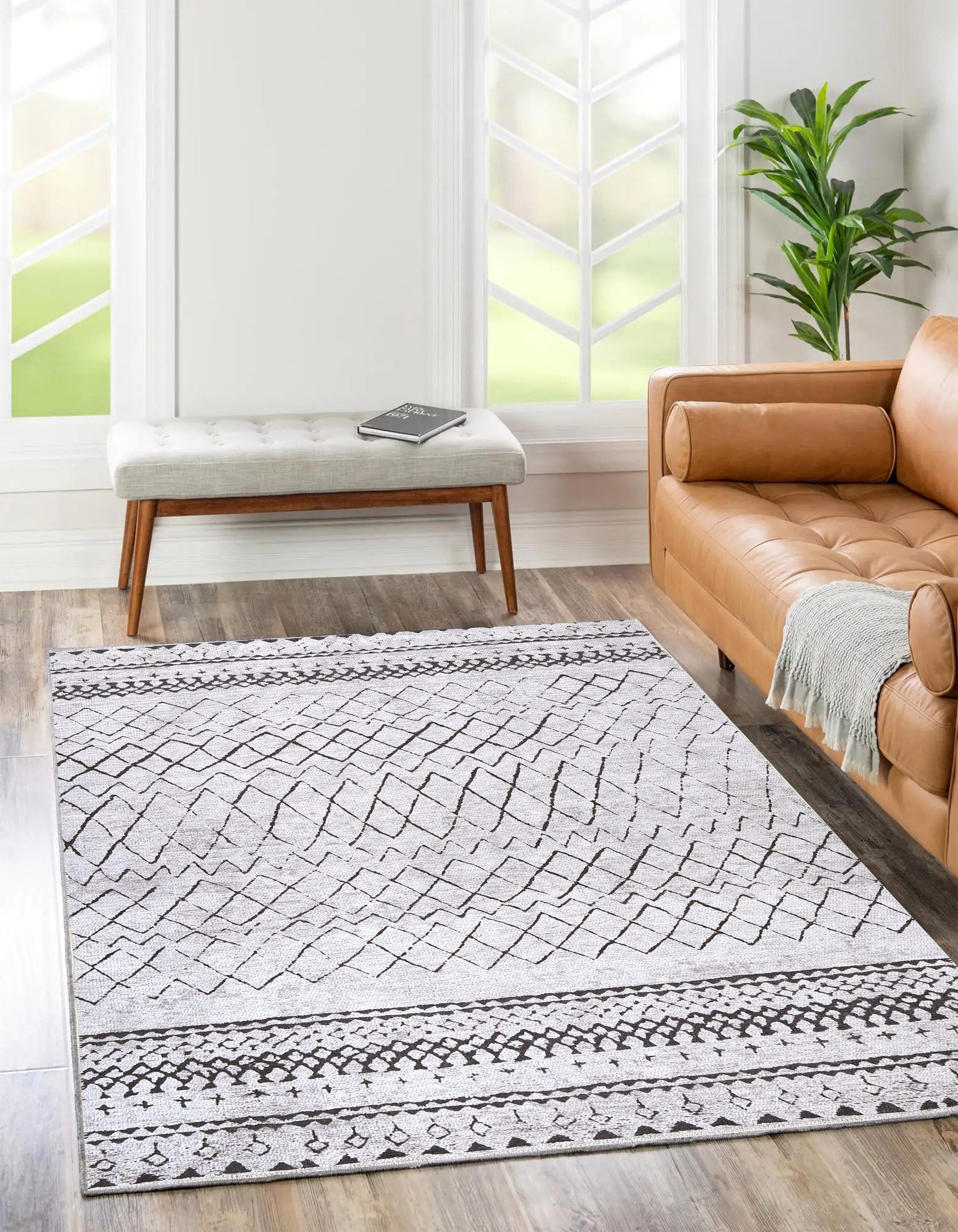 Alma Scandi Silver Rug in living room