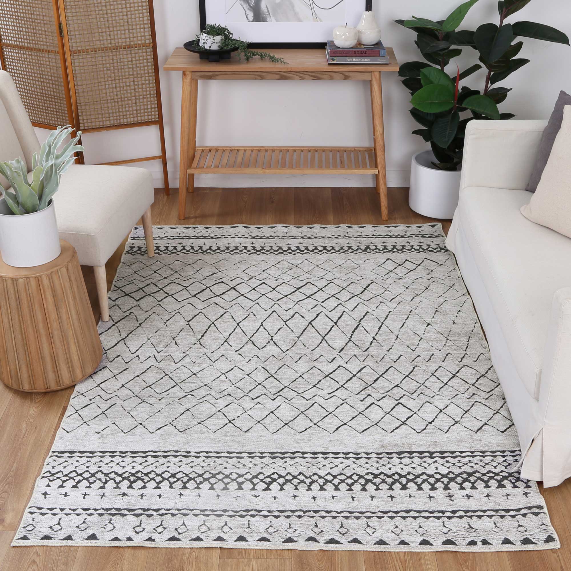 Alma Scandi Silver Rug washable