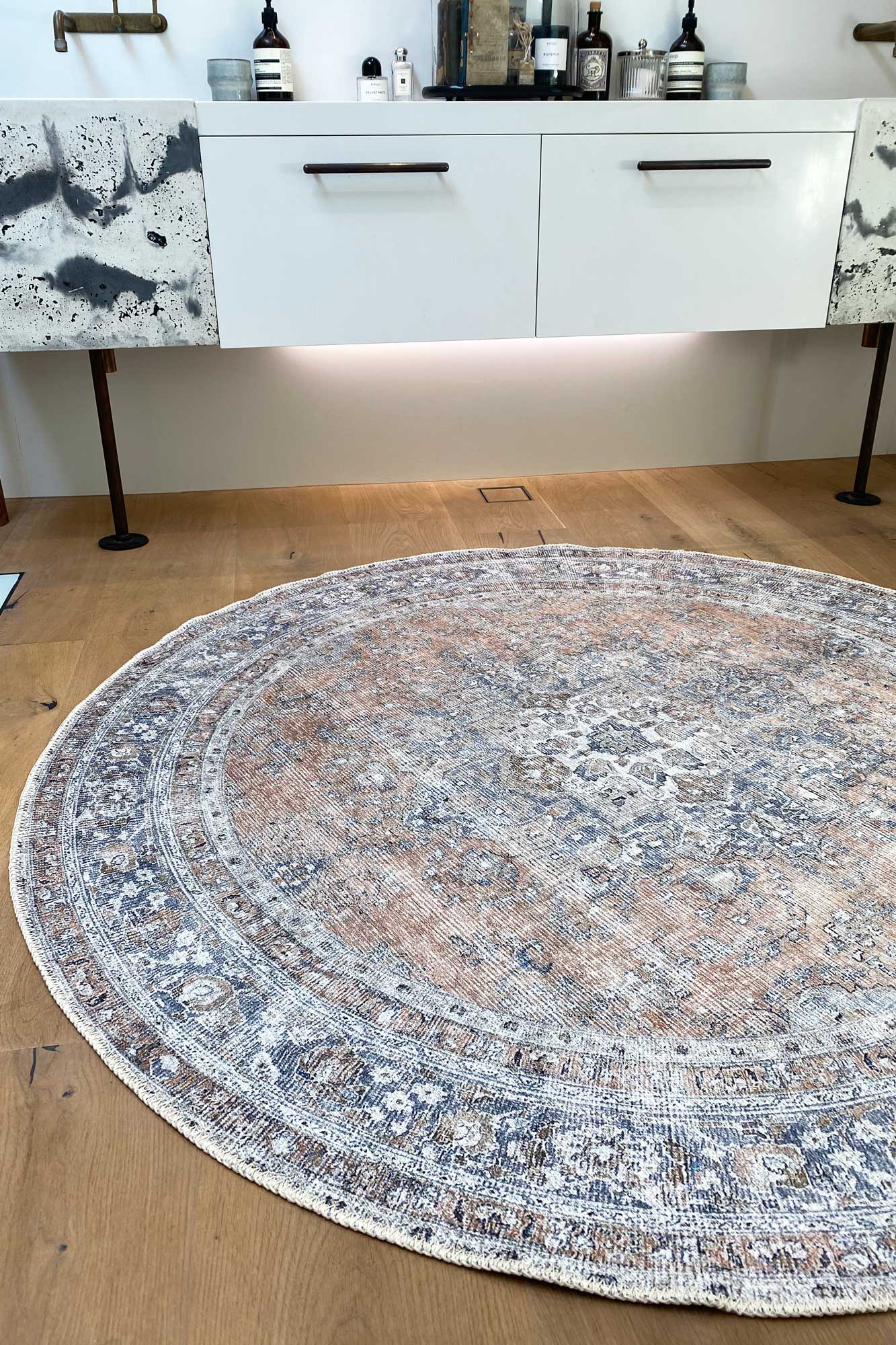 Distressed Vintage Oxus Desert Round Rug