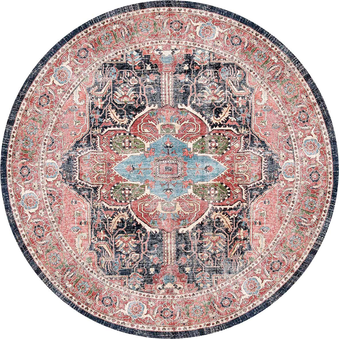 Distressed Vintage Kendra in Multicolor : Round Rug