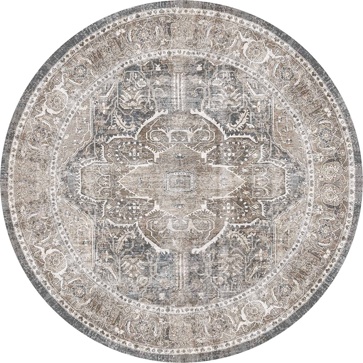 Distressed Vintage Kendra Ash in Grey : Round Rug