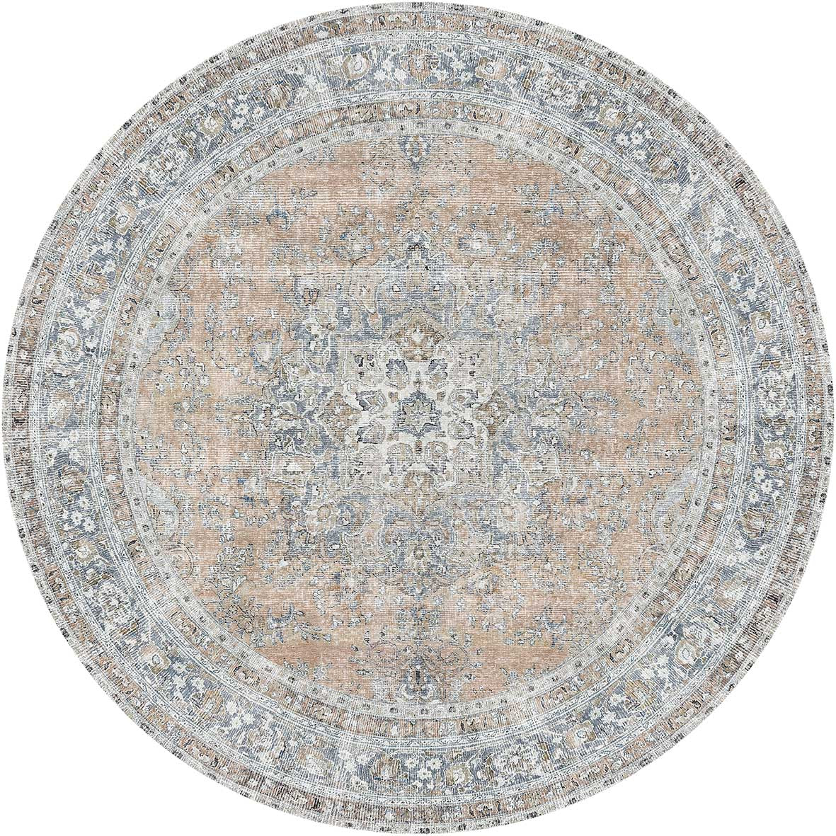 Distressed Vintage Oxus Desert in Grey : Round Rug