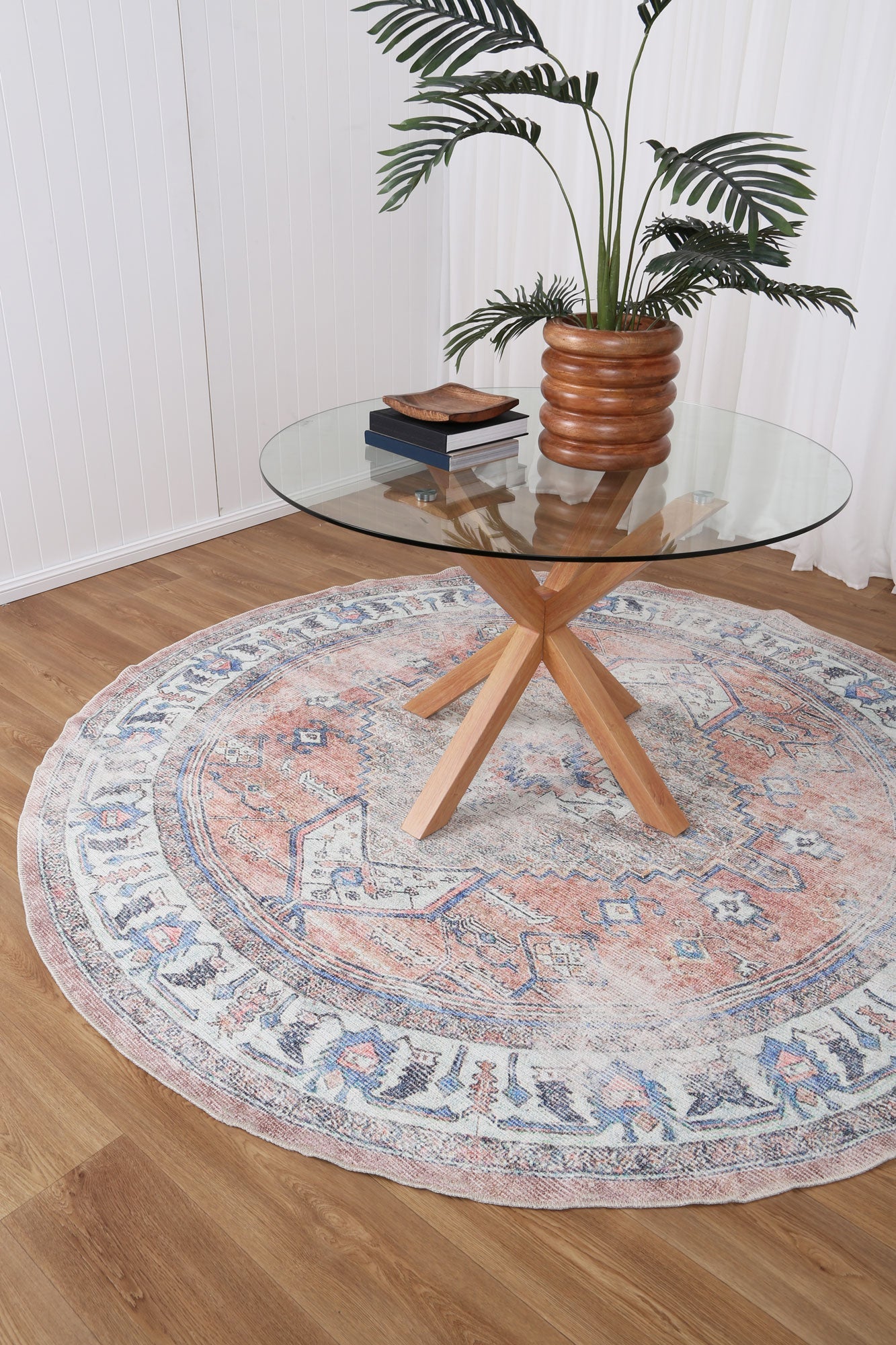 Distressed Vintage Pissarro Terracotta Sky Round Rug