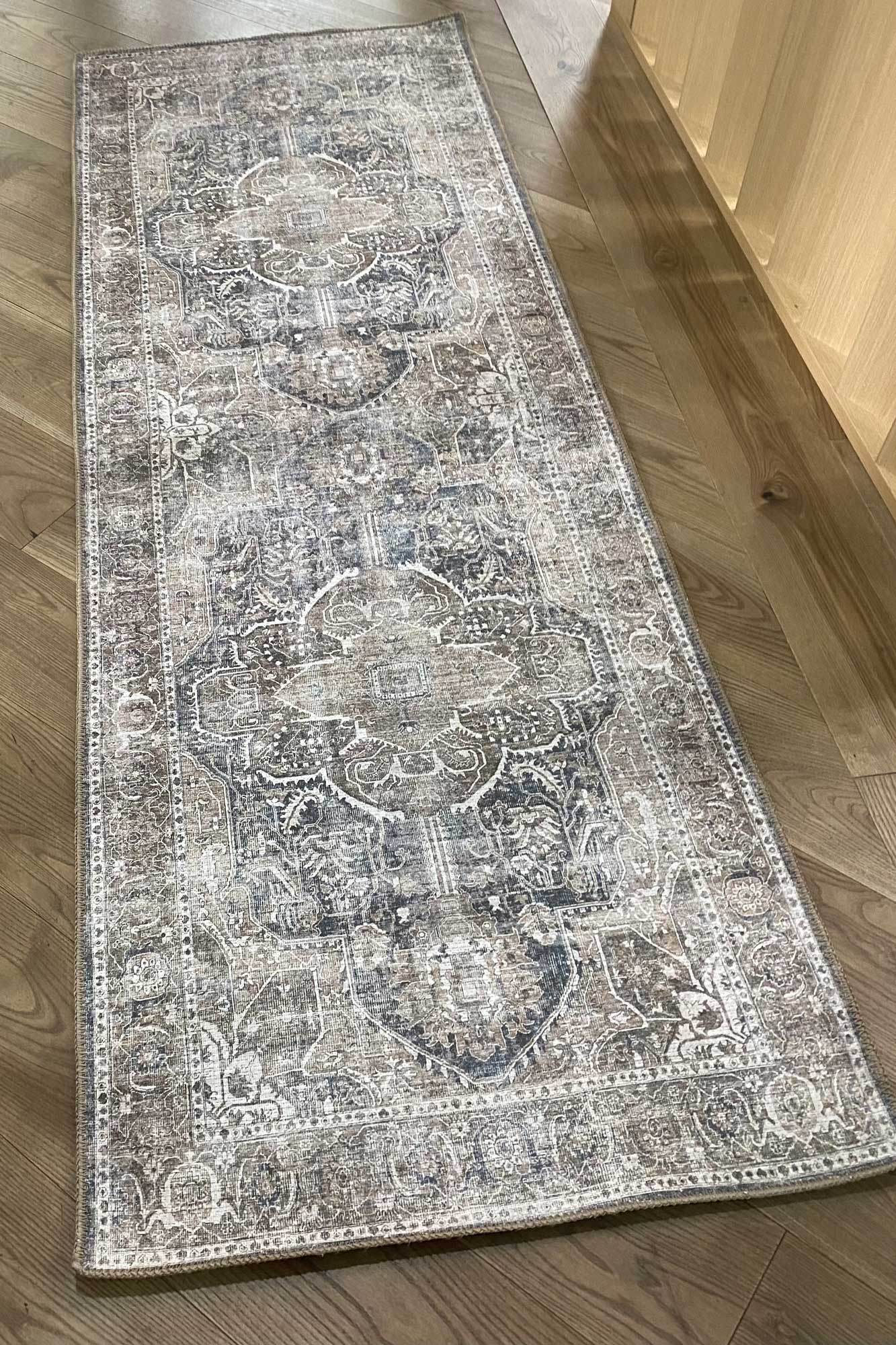 Distressed Vintage Kendra Ash Runner Rug side facing