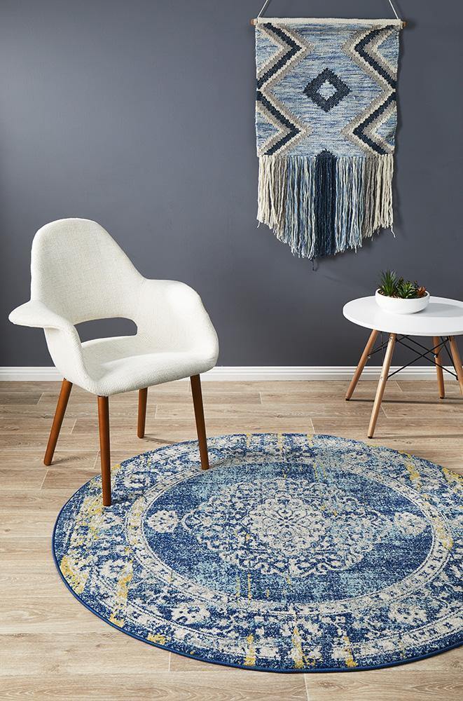 Museum Wilson Navy Round Rug - Cozy Rugs Australia
