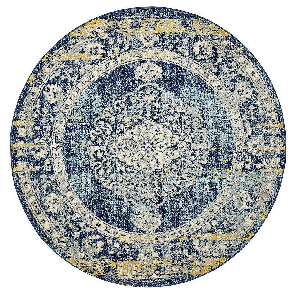 Museum Wilson Navy Round Rug - Cozy Rugs Australia
