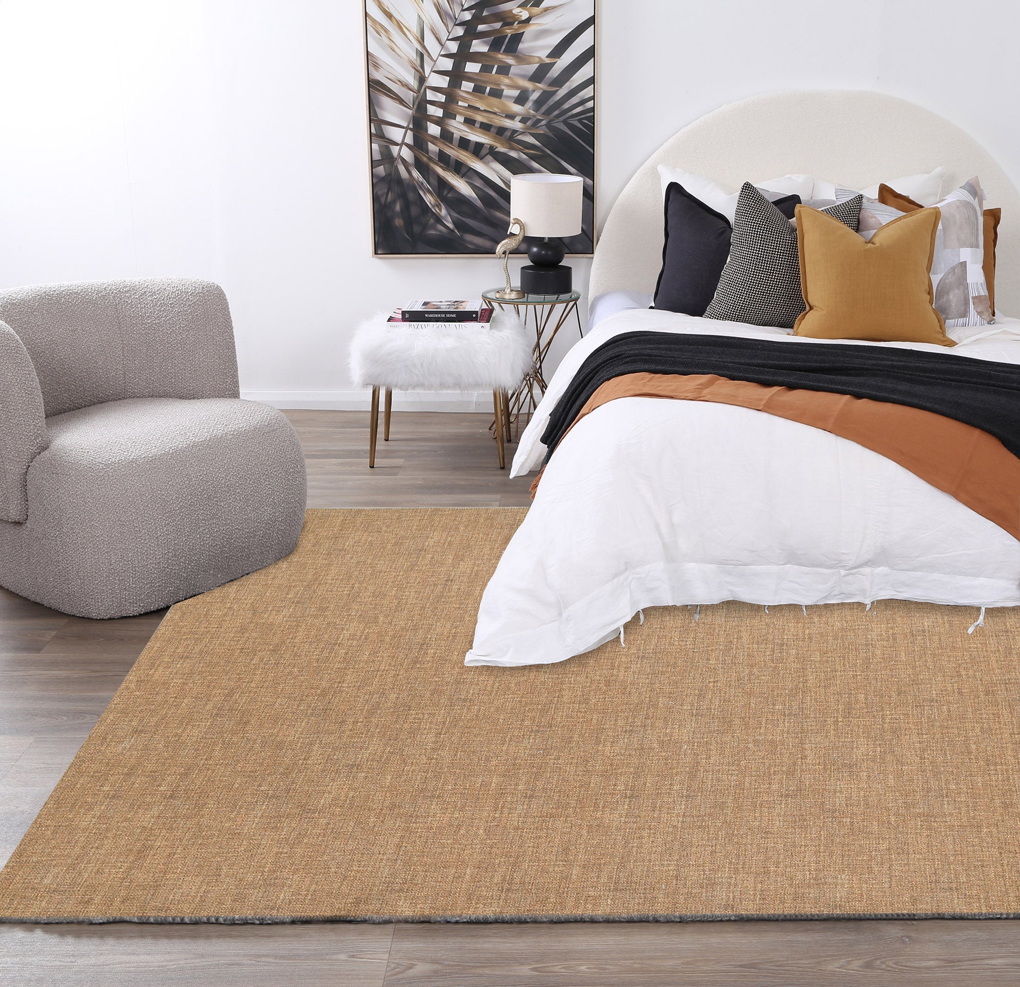 Urban Mustard Solid Area Rug in Bedroom