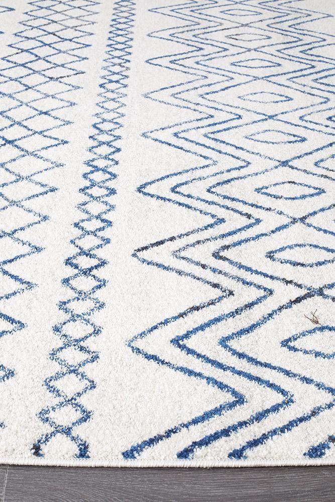 Oasis Nadia White Blue Rustic Tribal Runner Rug - Cozy Rugs Australia