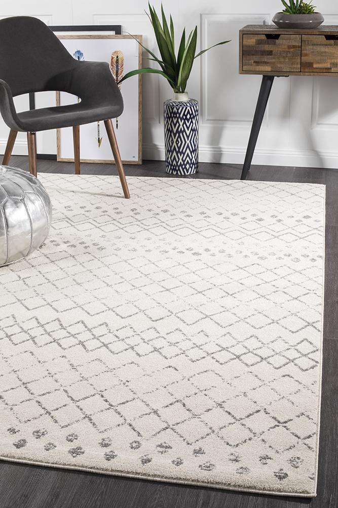 Oasis Selma White Grey Tribal Rug - Cozy Rugs Australia