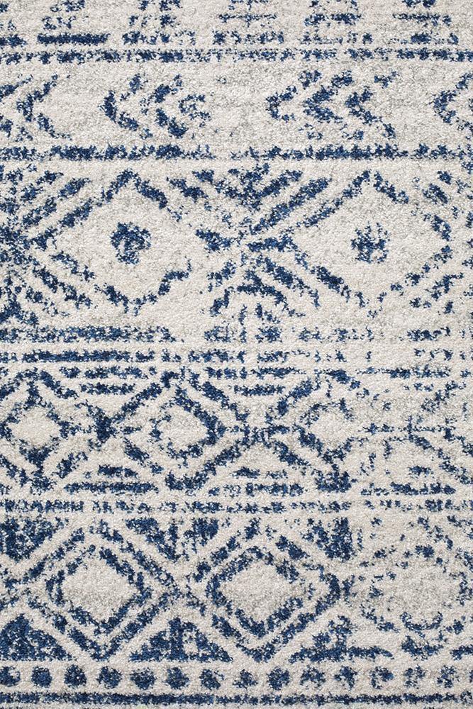 Oasis Ismail White Blue Rustic Rug - Cozy Rugs Australia