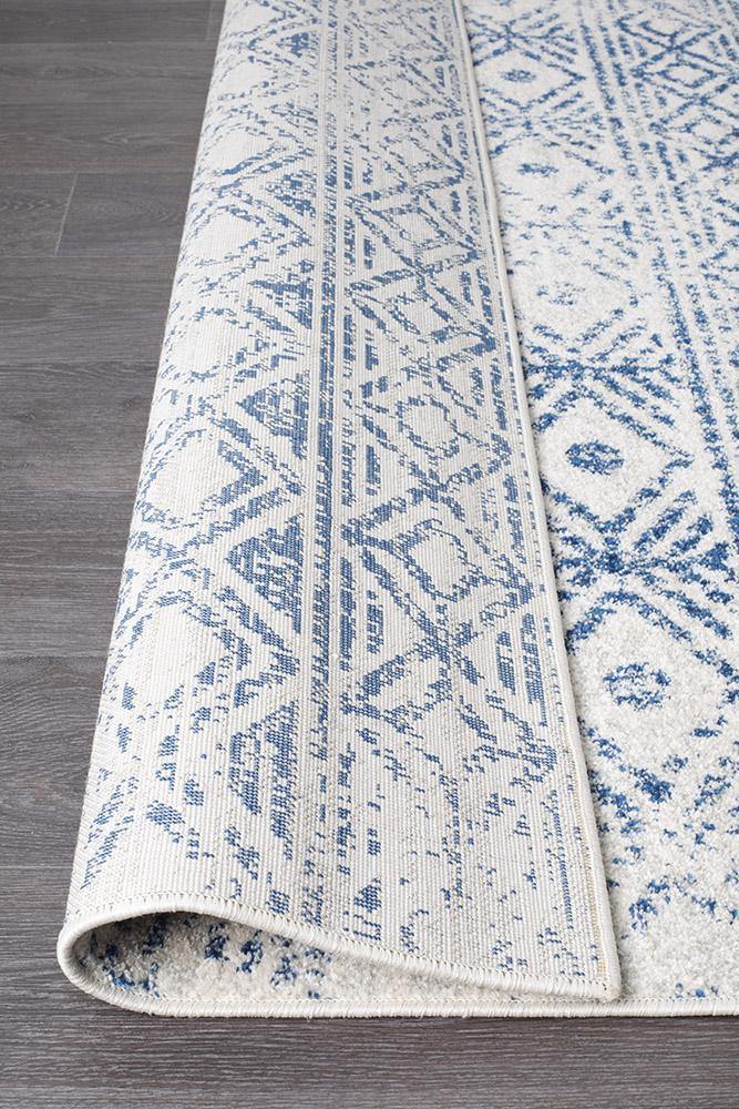 Oasis Ismail White Blue Rustic Rug - Cozy Rugs Australia
