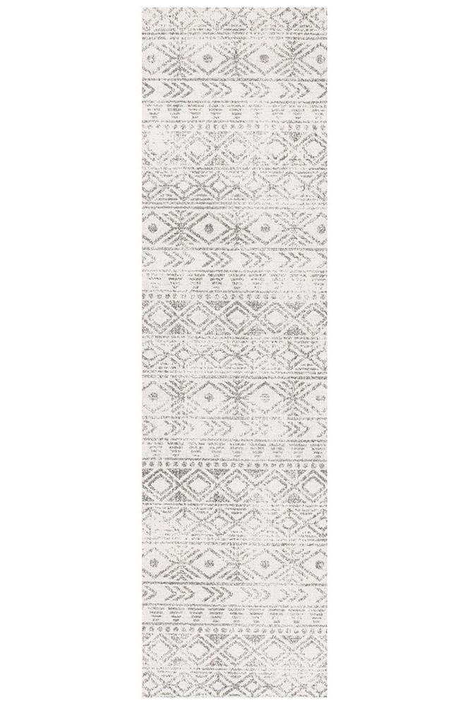 Oasis Ismail White Grey Rustic Runner Rug - Cozy Rugs Australia