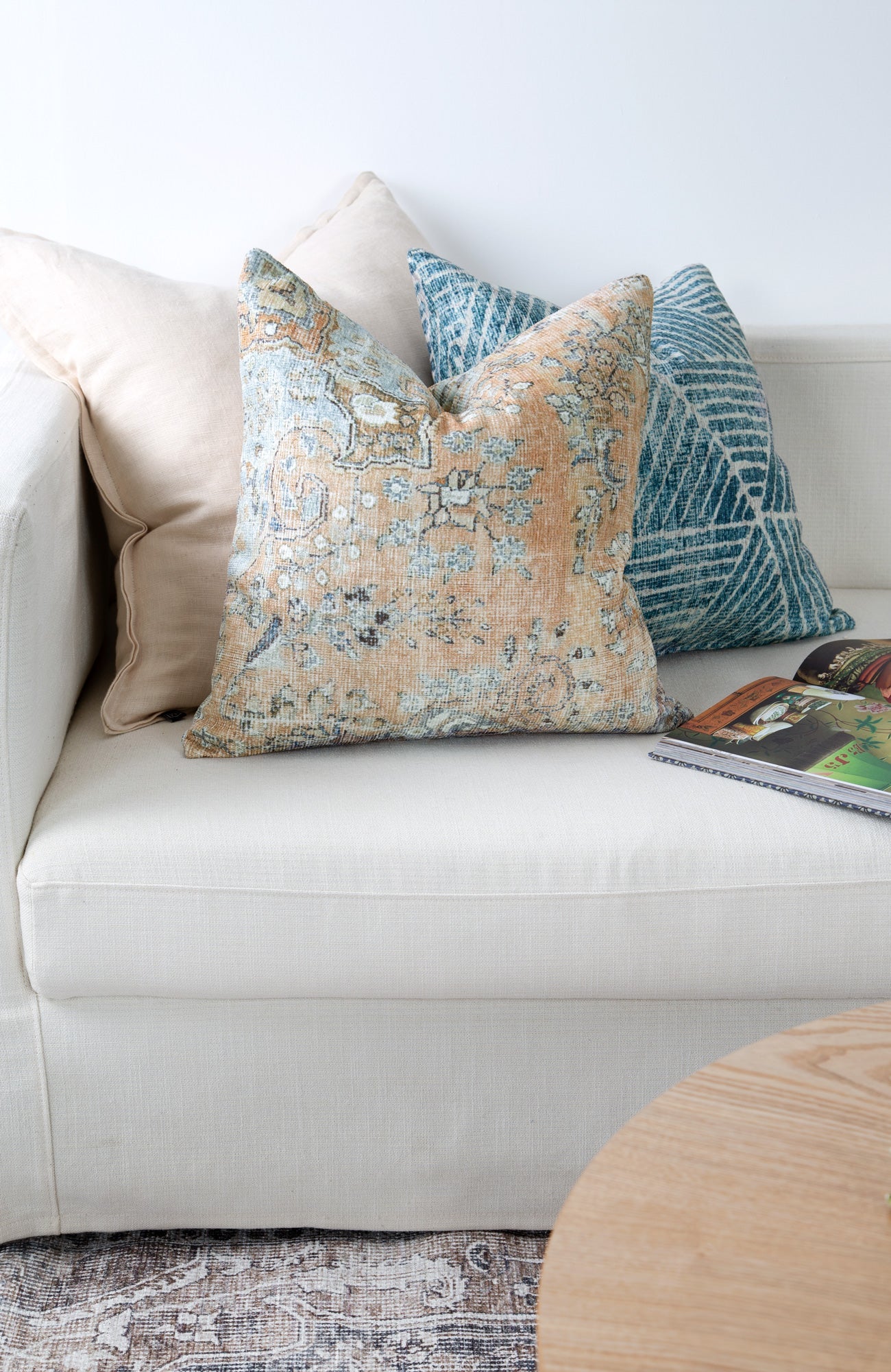 Greenport Denim Pillow on sofa