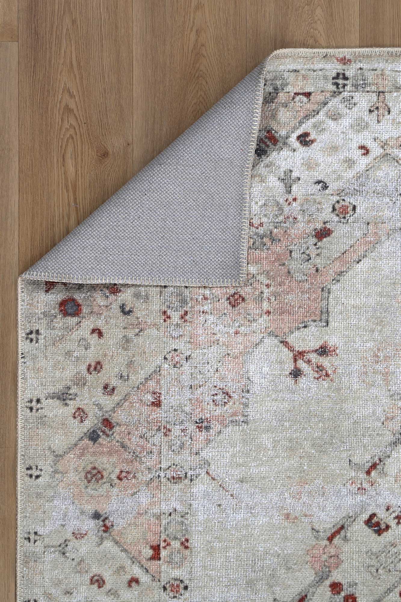 Sauville Blush Multi Runner Rug one side fold