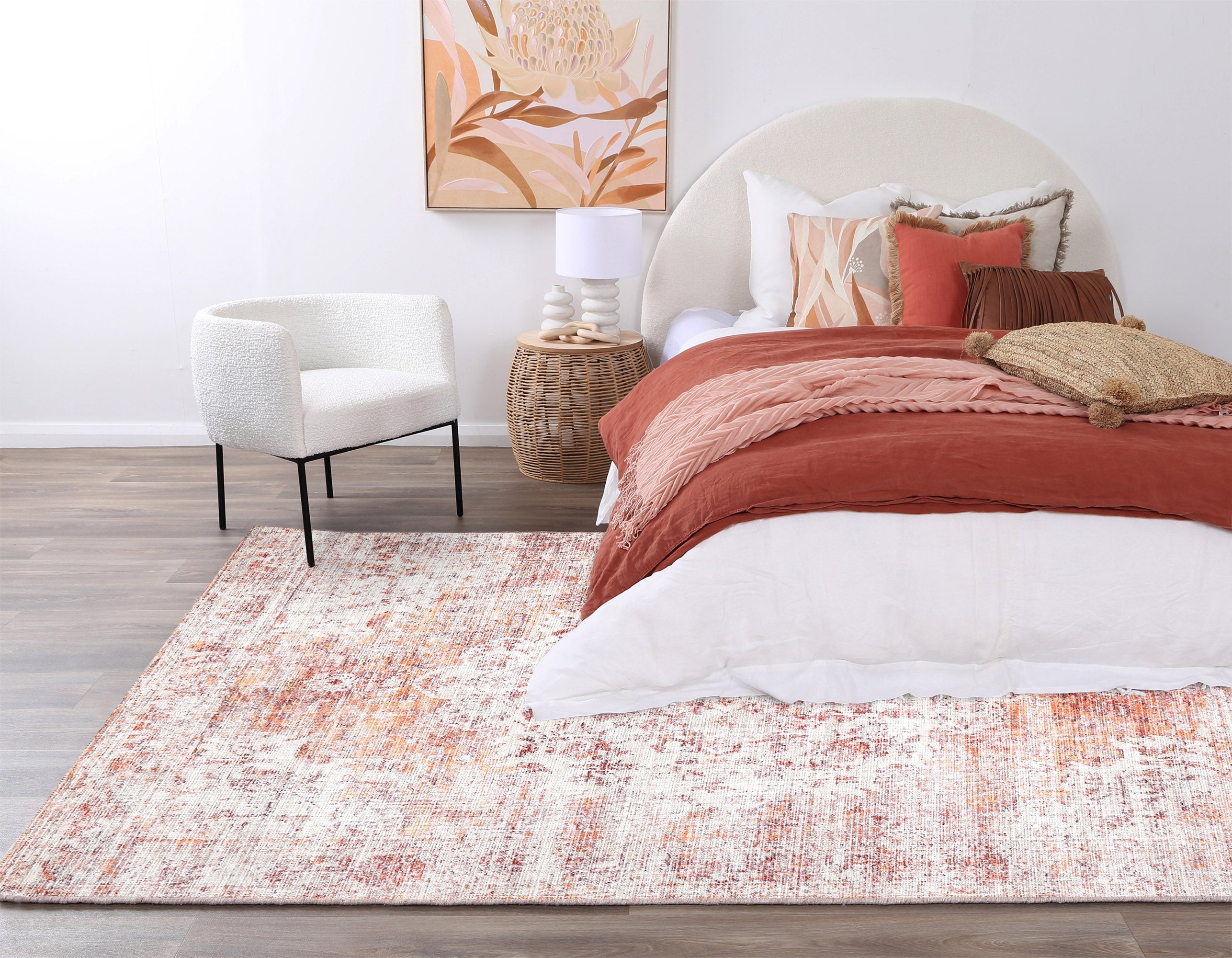 Senlis Sunset Mandarin Rug in bedroom