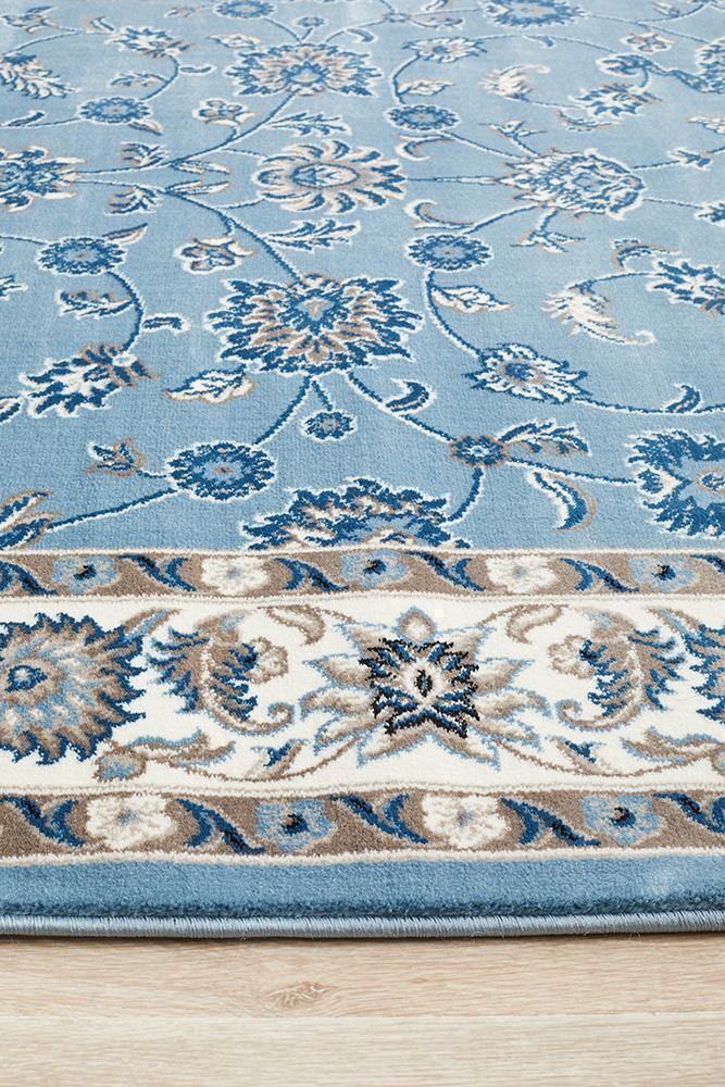 Sydney Collection Classic Rug Sky Blue with Blue Border - Cozy Rugs Australia