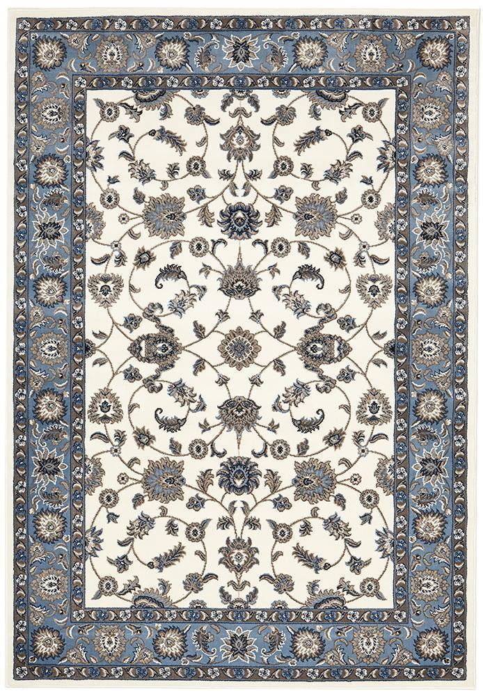 Sydney Collection Classic Rug White with Blue Border - Cozy Rugs Australia