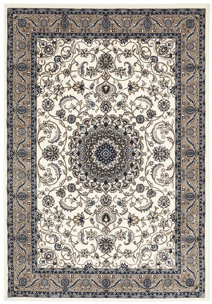 Sydney Collection Medallion Rug White with Beige Border - Cozy Rugs Australia