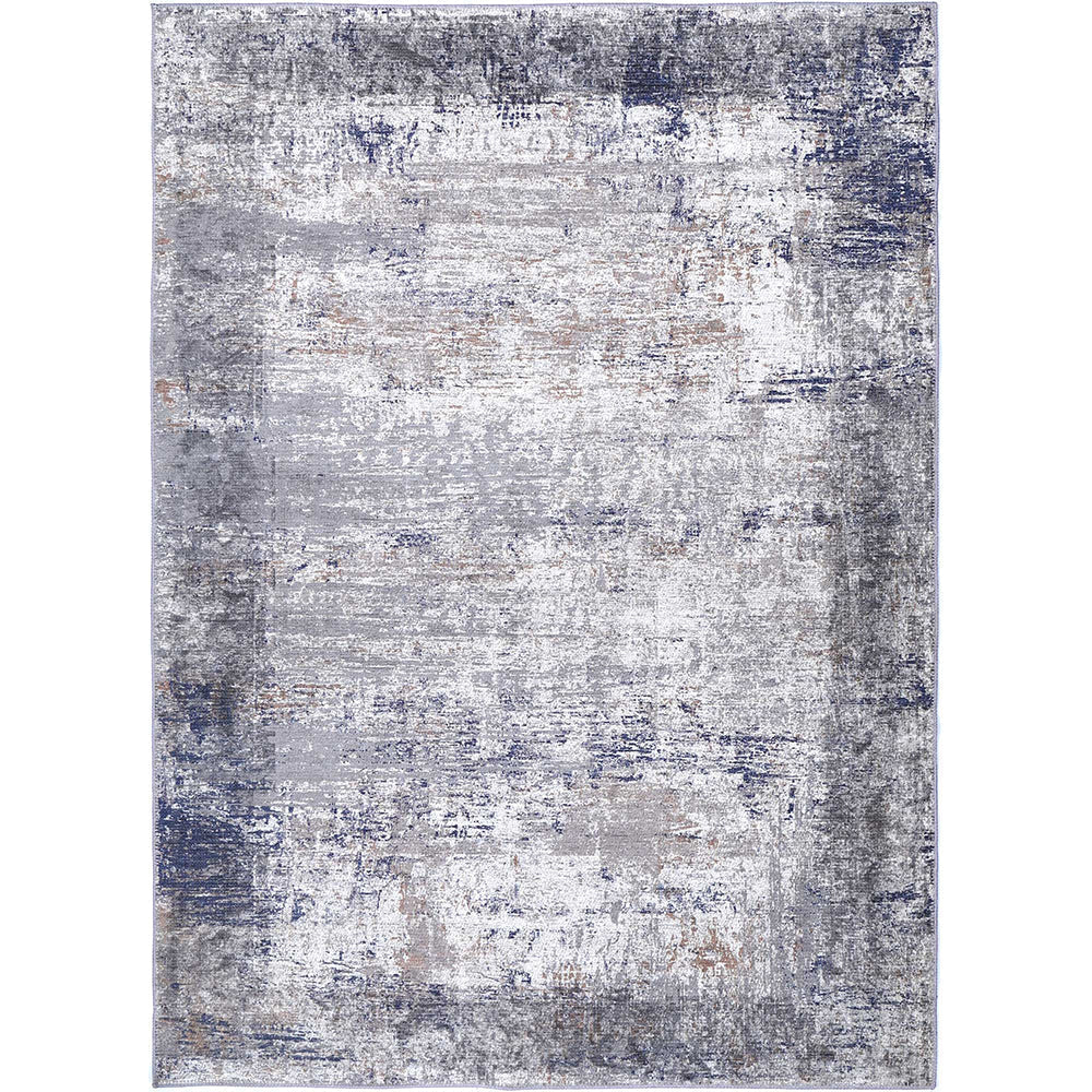 Abstract Border Echo Blue Grey Rug, Back