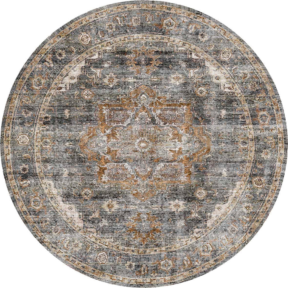 Distressed Vintage Cezanne Rabbit Gray Inca Gold Round Rug main