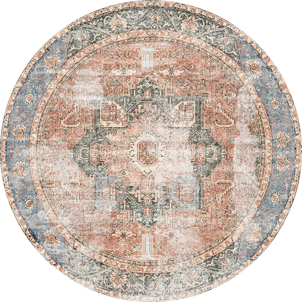 Distressed Vintage Cezanne Terracotta Sky Area Round Rug Full