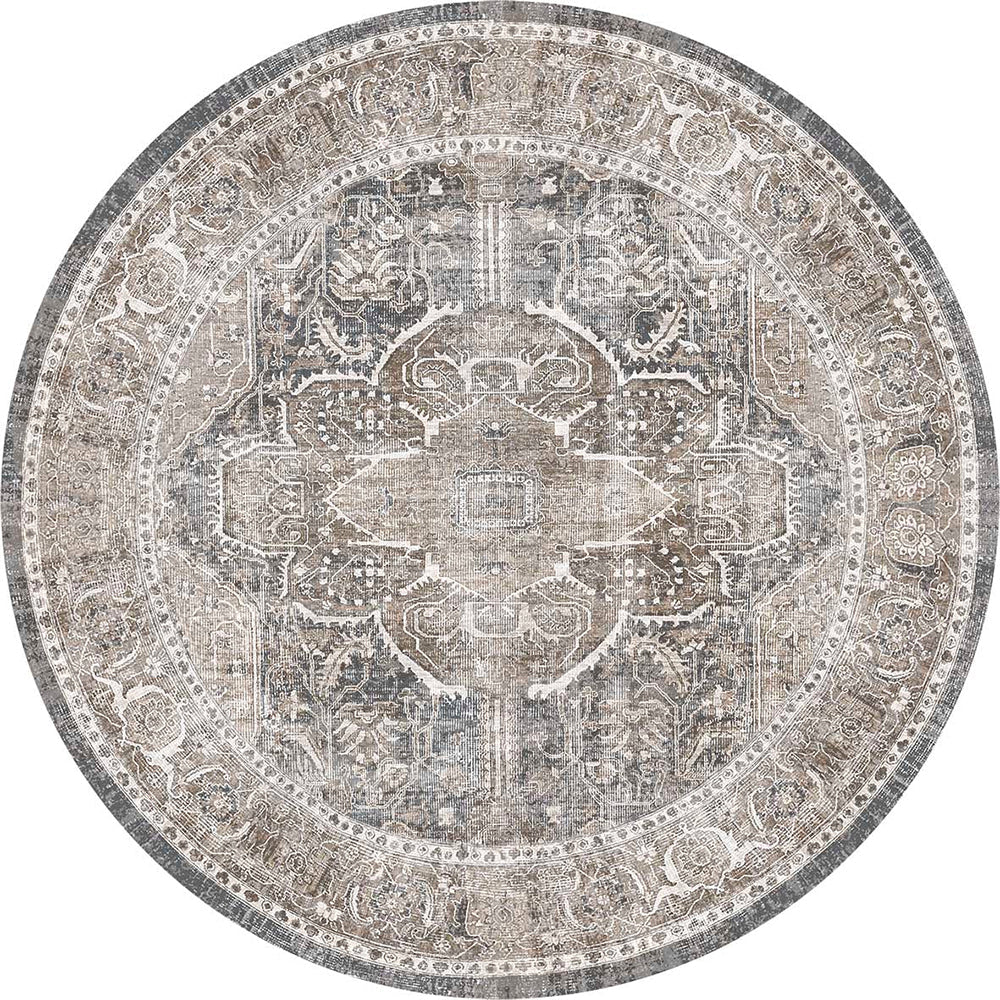 Distressed Vintage Kendra Ash Round Rug Full View