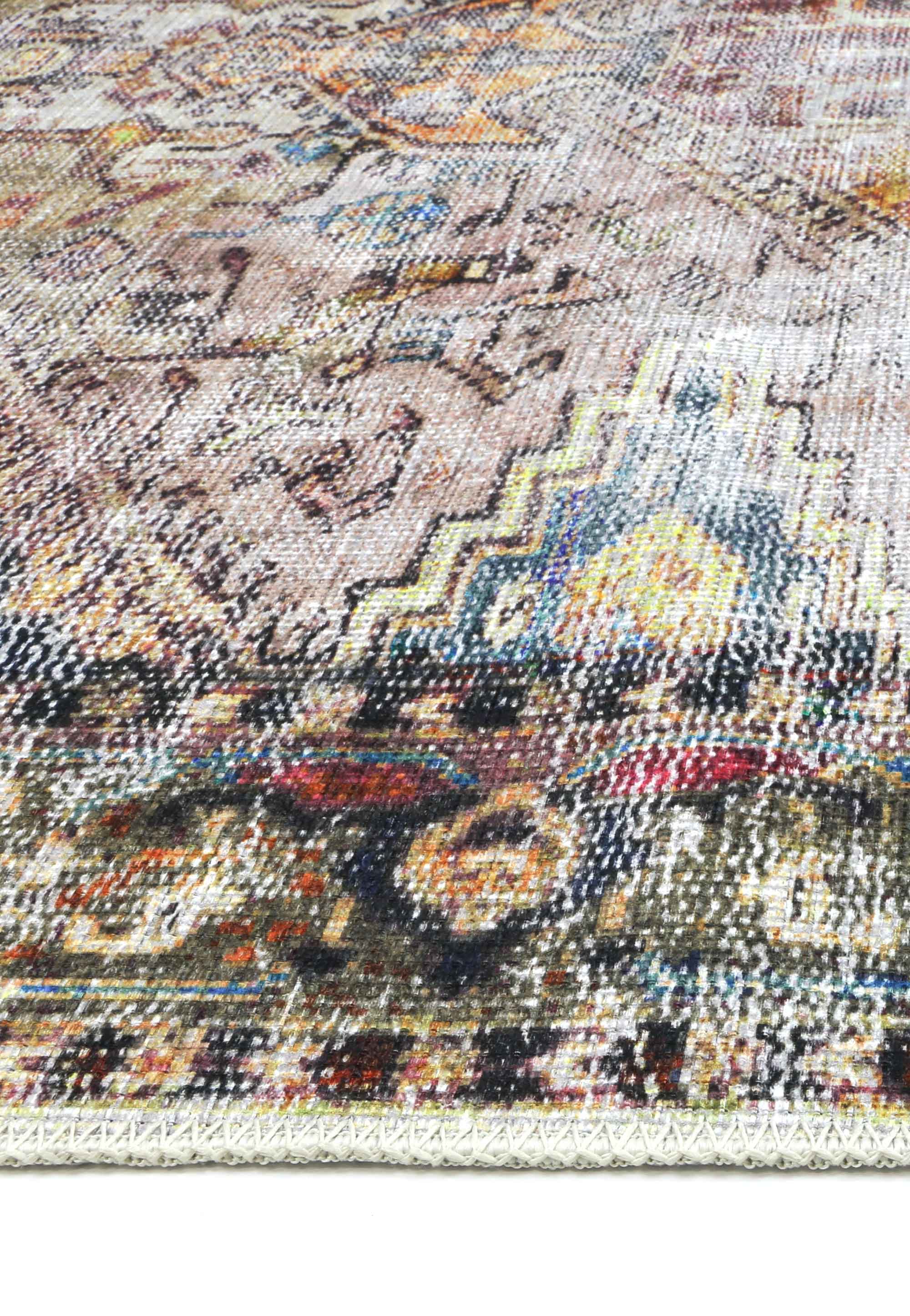 Distressed Vintage Derya Multi Round Rug side view